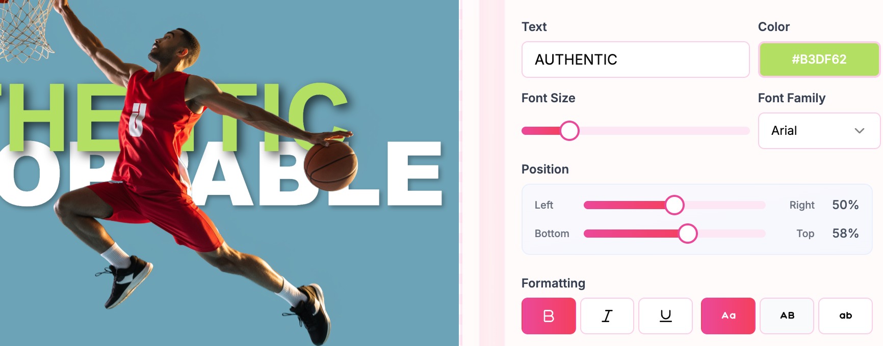 Text positioned behind subject creating depth effect in PhotoTextify