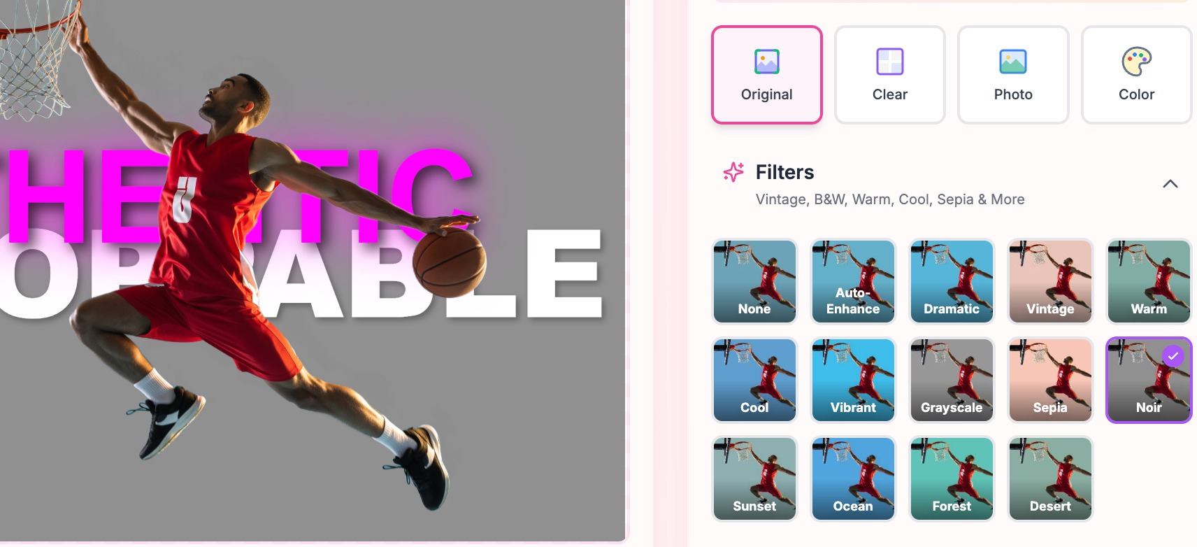 PhotoTextify background selection panel with color and photo options